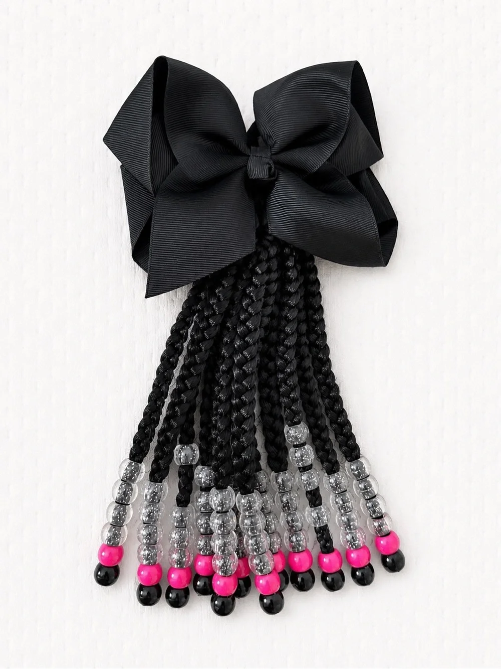 Kid Ponytail Black Braided Beaded Hair Accessory with Red, Green & Gold Accents